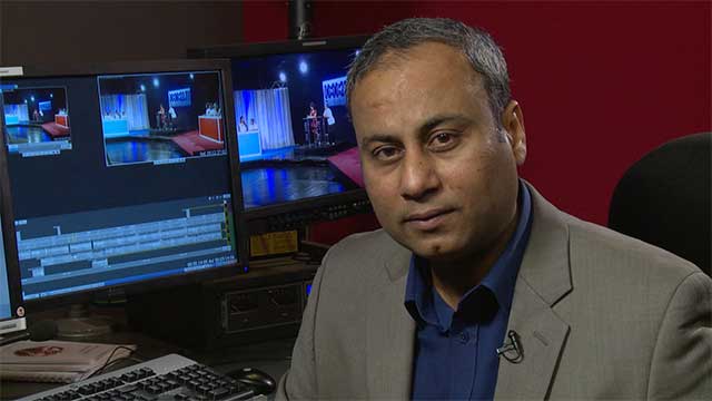 Video Production In Manchester 5 Man in studio with video editing equipment