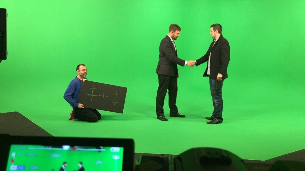 Video Production In Manchester 28 Men interacting on green screen film set