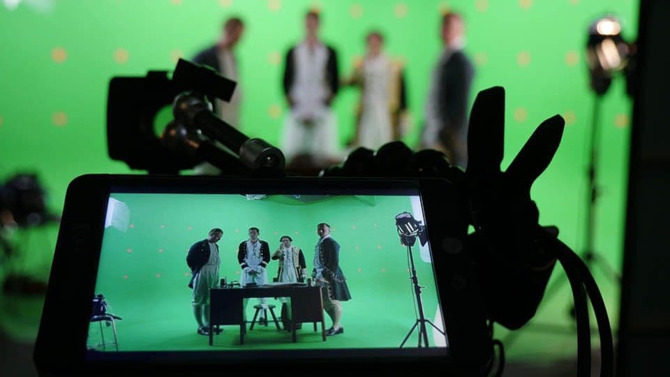 Video Production In Manchester 4 Actors filmed on green screen movie set