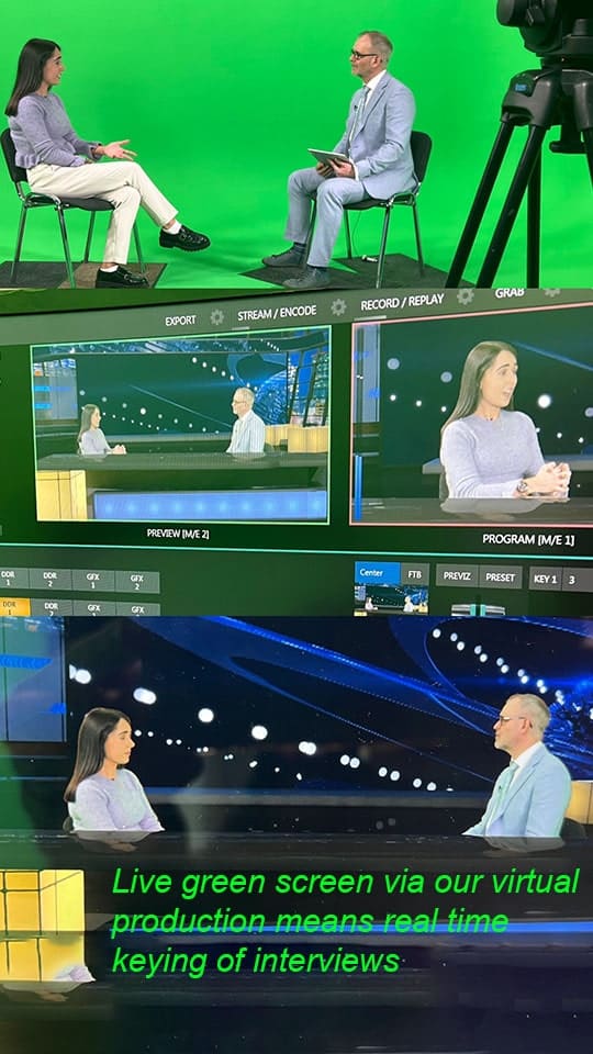 media training interviews on green screen image