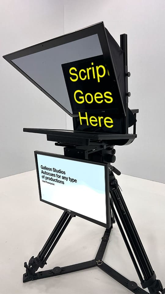 Studios For E-Learning Videos 4 Studio teleprompter setup with screen display for dual delivery