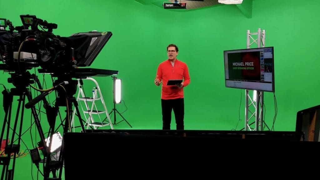 Man presenting during a product launch event.