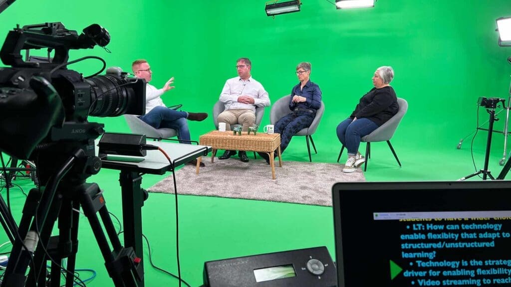 Panel discussion setup for virtual event recording