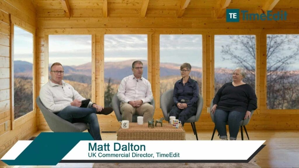 Panel discussion on a cozy virtual set