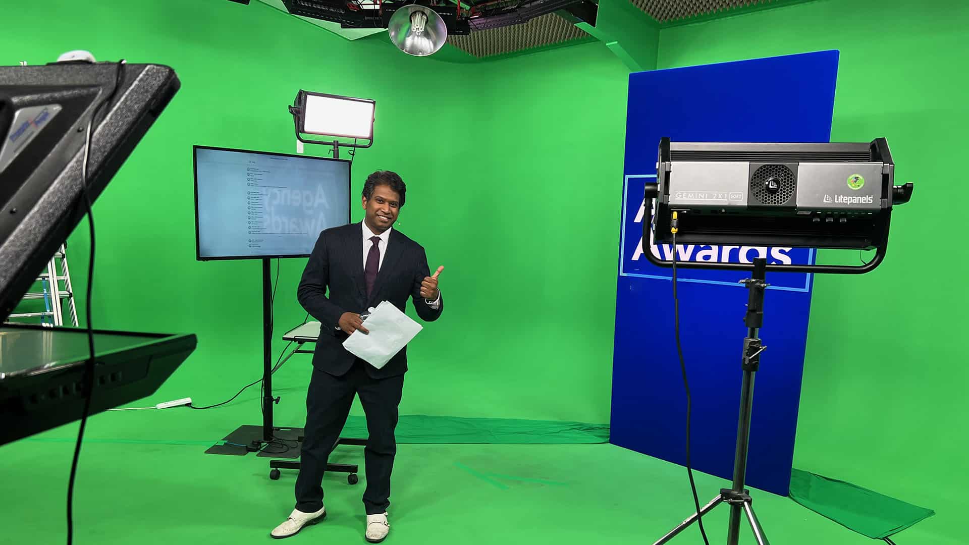 Award-Winning Studios in Manchester: Galleon Studios 18 Man presenting an Awards Show in a professional green screen studio