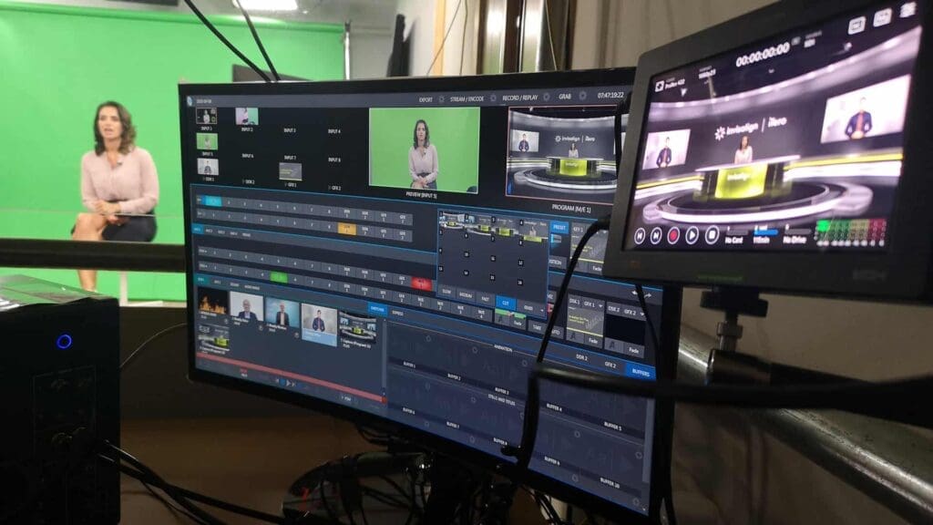 Professional live streaming studio setup with monitors