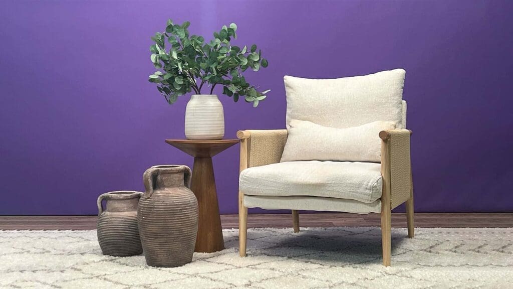 Modern cozy chair with decorative plants setup