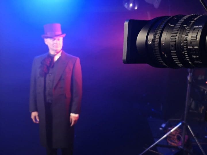 Lighting-in-the-blackout-studios Actor in period costume during film shoot in Blackout studio Manchester