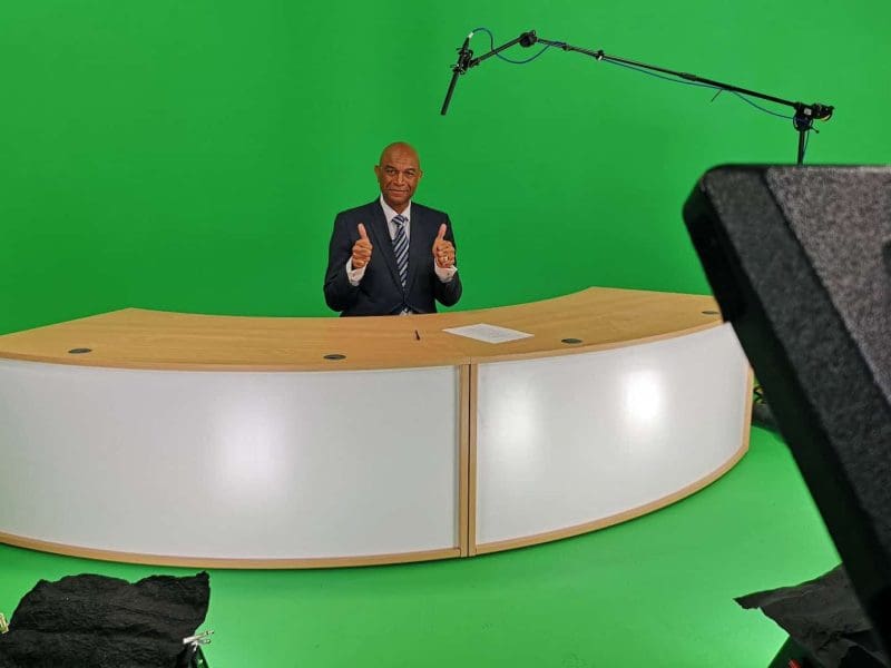 Man presenting in Manchester hire studio.